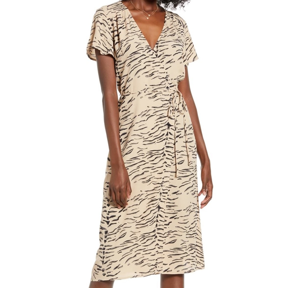 Leith Print Flutter Sleeve Wrap Dress